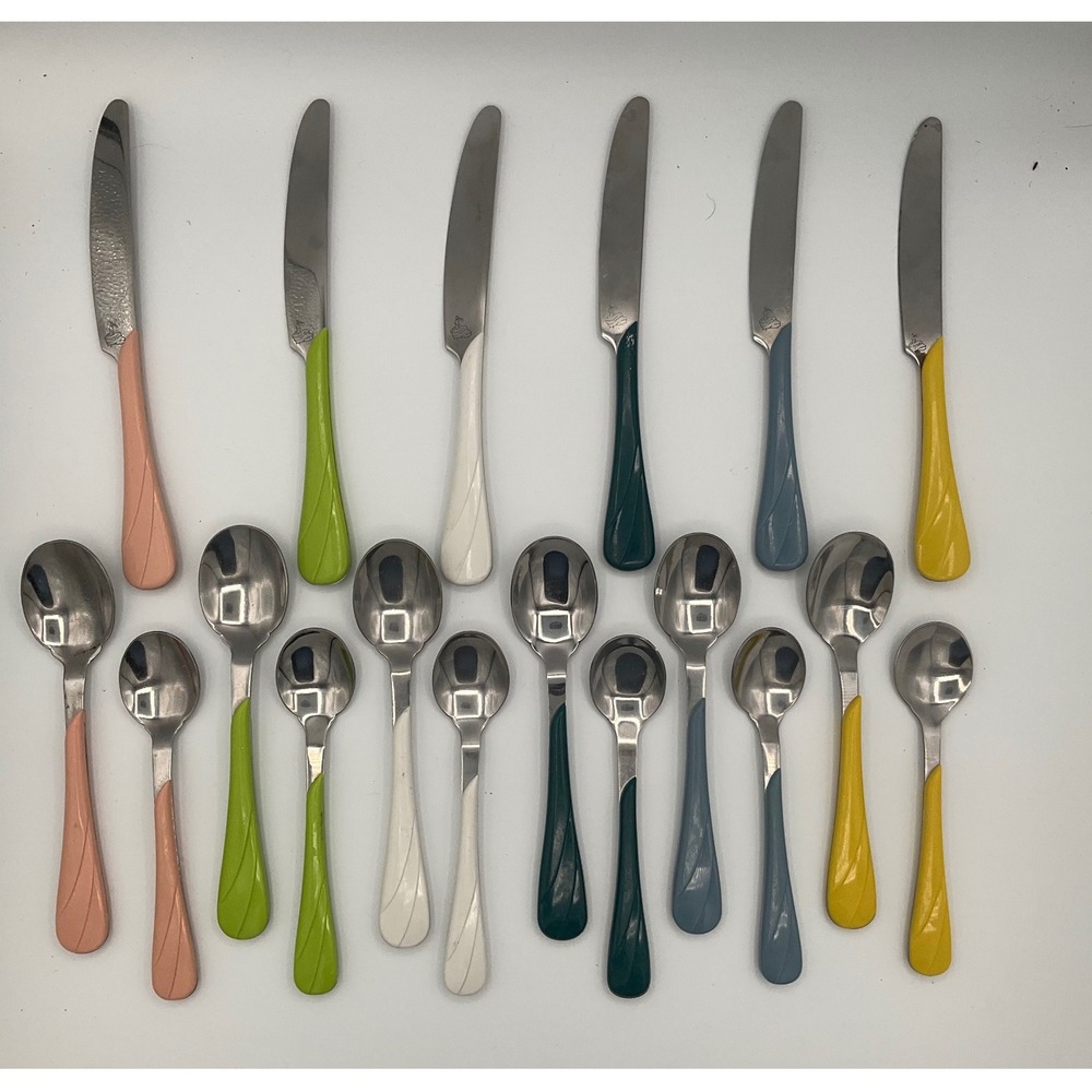 Fiesta HLC Flatware 18pc Stainless Steel Multi Color Plastic Handle Knives Spoon